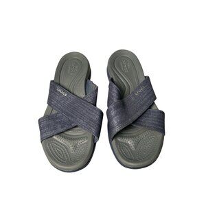 Crocs Women's Dual Comfort Gray & Denim Blue Slide Sandals Size 9 Lightweight